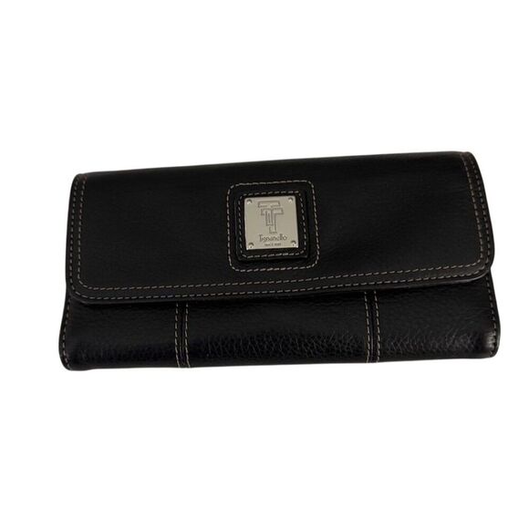 Tignanello Women's Black Leather Trifold Wallet with Logo Accents - Picture 1 of 5
